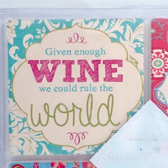 Stone Coasters Gift Set of 4, For “Wine Lovers” NEW NIP - Picture 6 of 7